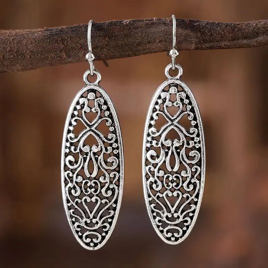 Antique SilveryLong Oval Earrings